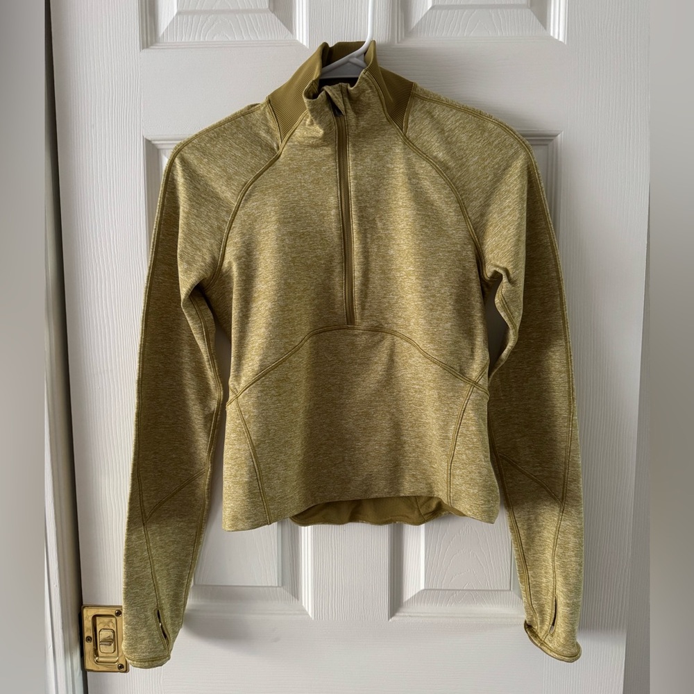 Lululemon It's Rulu Ribbed Cropped Half Zip Mustard Yellow Heather Top Size 4